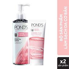 Bộ sản phẩm làm sạch da cơ bản Pond's (Sữa rửa mặt đất sét khoáng sạch sâu & sáng mịn 90g + nước tẩy trang White Beauty