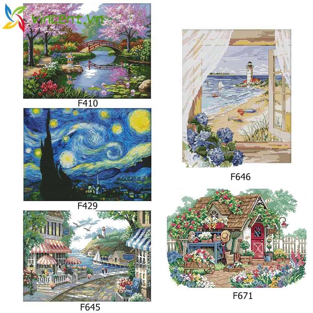 Bộ Tranh Thêu Chữ Thập 11CT DIY Hình Phong Cảnh
