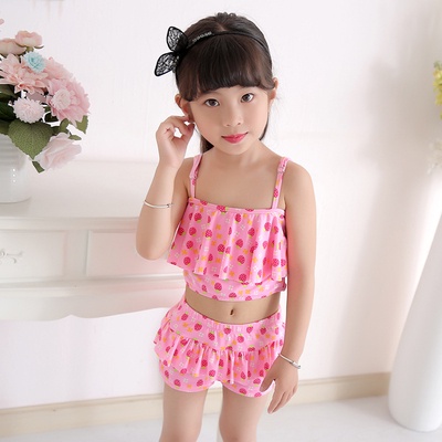 Bikini Áo tắm hai mảnh cho bé gái màu hồng hoa dâu tây dễ thương