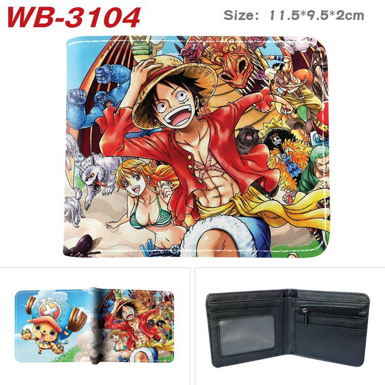 Ví Da Pu Ngắn Mini Họa Tiết Hoạt Hình One Piece Luffy Nami Cho Nam Nữ