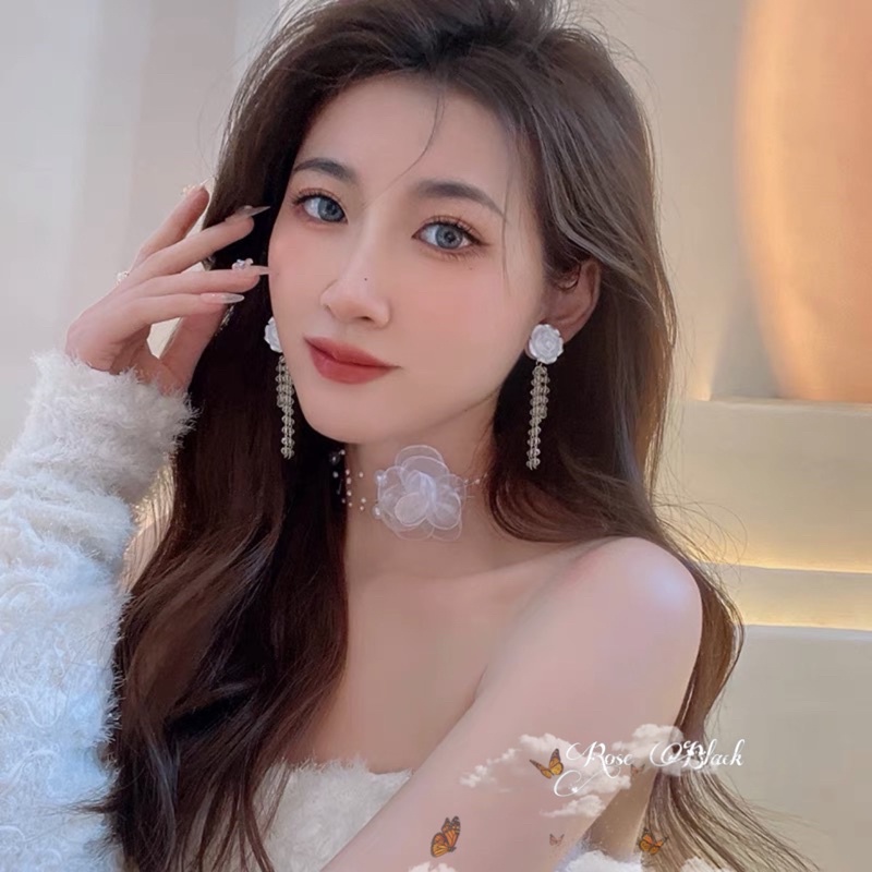 Choker hạt phối hoa voan cực xinh mã HV-07f