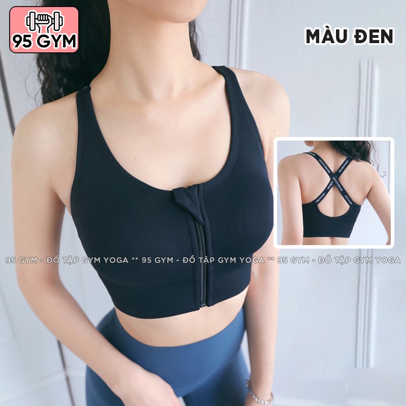Áo bra tập gym yoga nữ AL11 chất dệt co giãn tốt có khoá kéo trước ngực dây lưng đan chéo nâng đỡ vòng một