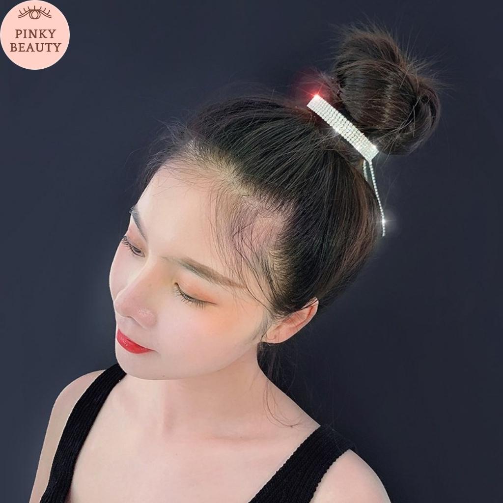 Kẹp Búi Tóc Tua Rua Đính Đá Phong Cách Hàn Quốc Cài Tóc Kim Tuyến Lấp Lánh Sang Trọng Cá Tính Cho Nữ - Pinky Beauty