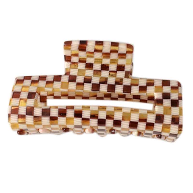 Kẹp Tóc Cà Phê / Tóc Đuôi Ngựa Họa Tiết Hình Học Kẻ Sọc Caro Phong Cách Vintage