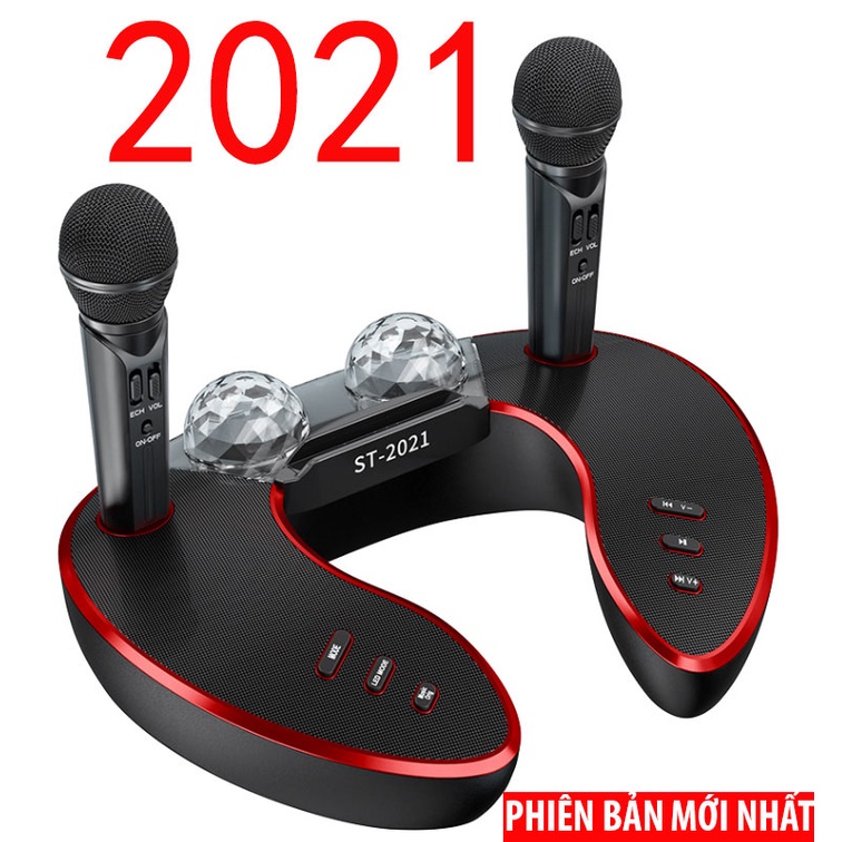 Loa bluetooth Cao Cấp ST 2021 - Dàn Âm Thanh Karaoke Mini Kèm 2 Đèn Led - Tặng Kèm 2 Micro Không Dây Cao Cấp
