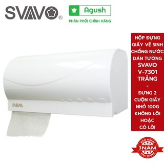 Hộp đựng giấy vệ sinh chống nước gắn dán tường SVAVO V-7301 trắng 2 ngăn đựng giấy cuộn nhỏ không lõi, có lõi - Agush