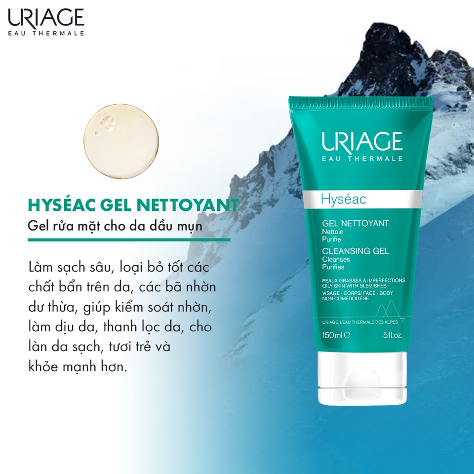 Sữa Rửa Mặt Uriage Hyséac Gel Nettoyant dạng gel dành cho da dầu mụn và da hỗn hợp 150ml
