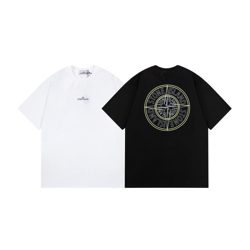 Behind the compass Island large logo short-sleeved casual all-match loose T-shirt tide brand