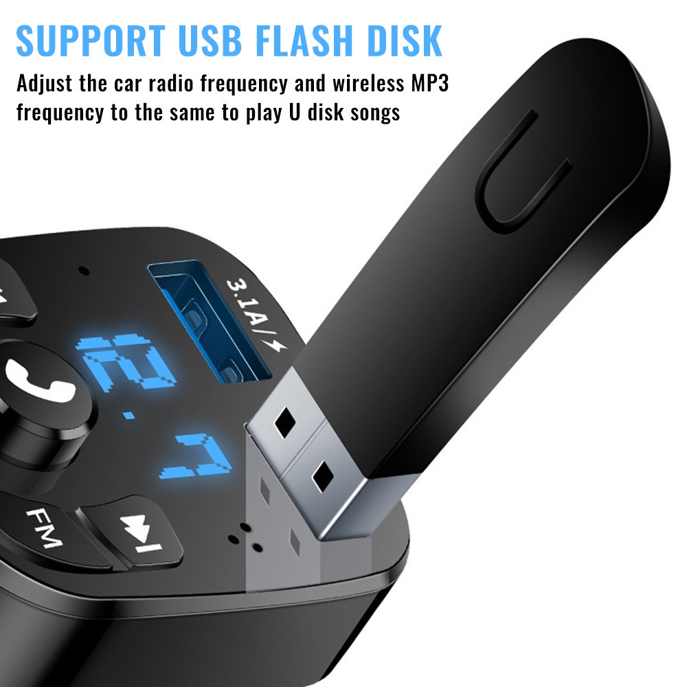 Tẩu Sạc Hai Cổng USB 3.1A 24V Bluetooth 5.0 Hỗ Trợ Thẻ TF Màn Hình Điện Áp Cho Xe Hơi