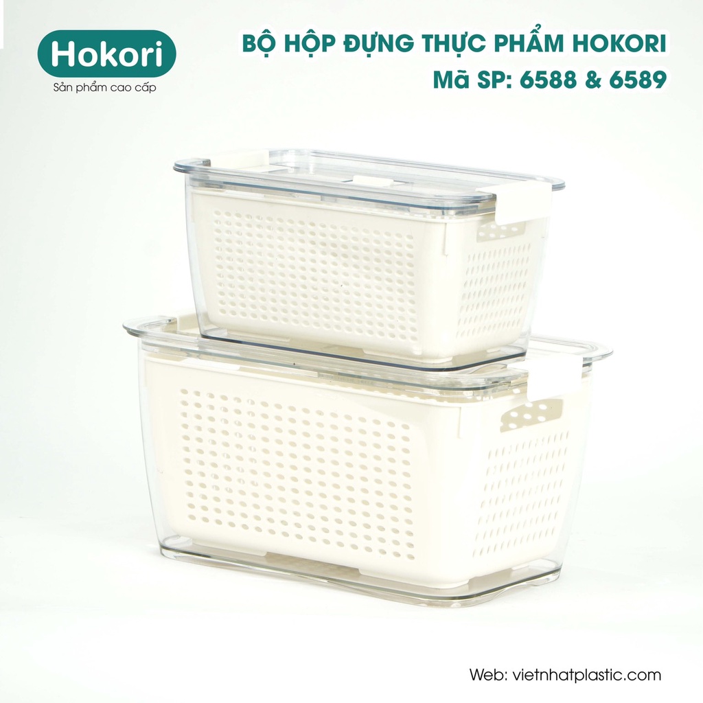 Bộ hộp đựng thực phẩm 2 lớp cao cấp Việt Nhật Hokori 6588+6589 Hộp đựng thực phẩm 2 lớp Hộp đựng rau củ luôn tươi mới