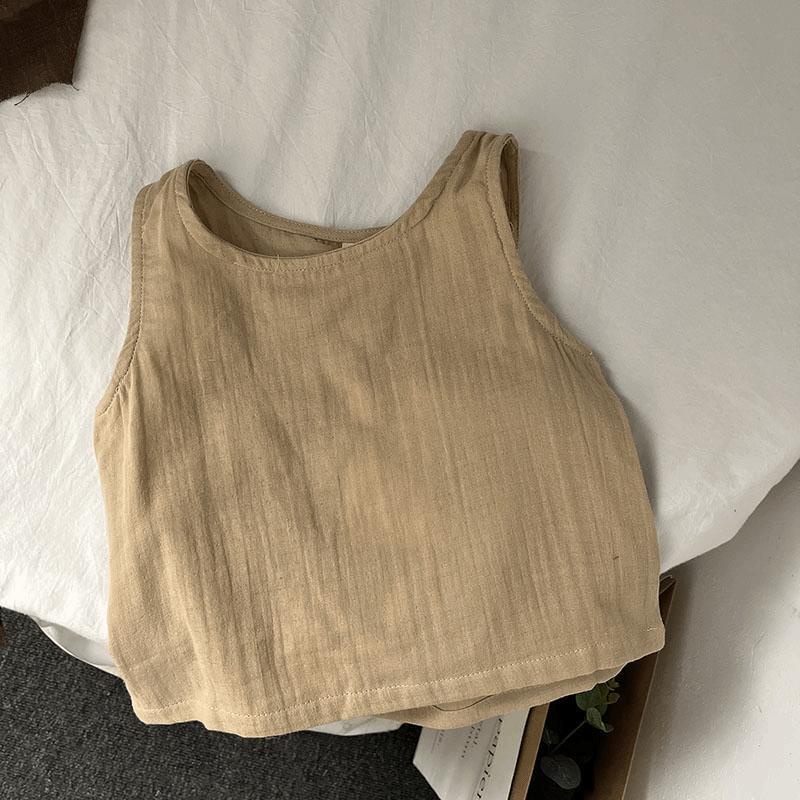 [Babycat] Hàng Có Sẵn Áo Thun Cotton Lanh Không Tay Phong Cách Mori Nhật Bản Hàn Quốc Cổ Điển Mùa Hè Cho Bé Trai Bé Gái Mặc Ngoài Trời Phong Cách Mori Hàng Mới