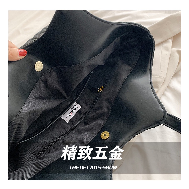 Túi Xách JASMIN NOIR đeo vai cỡ lớn có dây đeo chần bông kẻ sọc đơn giản cho nữ