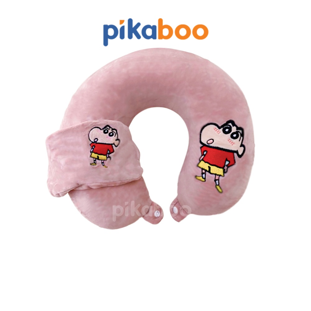 (Summer Sale 50%) Gối kê cổ kèm miếng che mắt cao cấp Pikaboo, vải cotton nhung lông mịn mềm co dãn, bông 3D tinh khiết