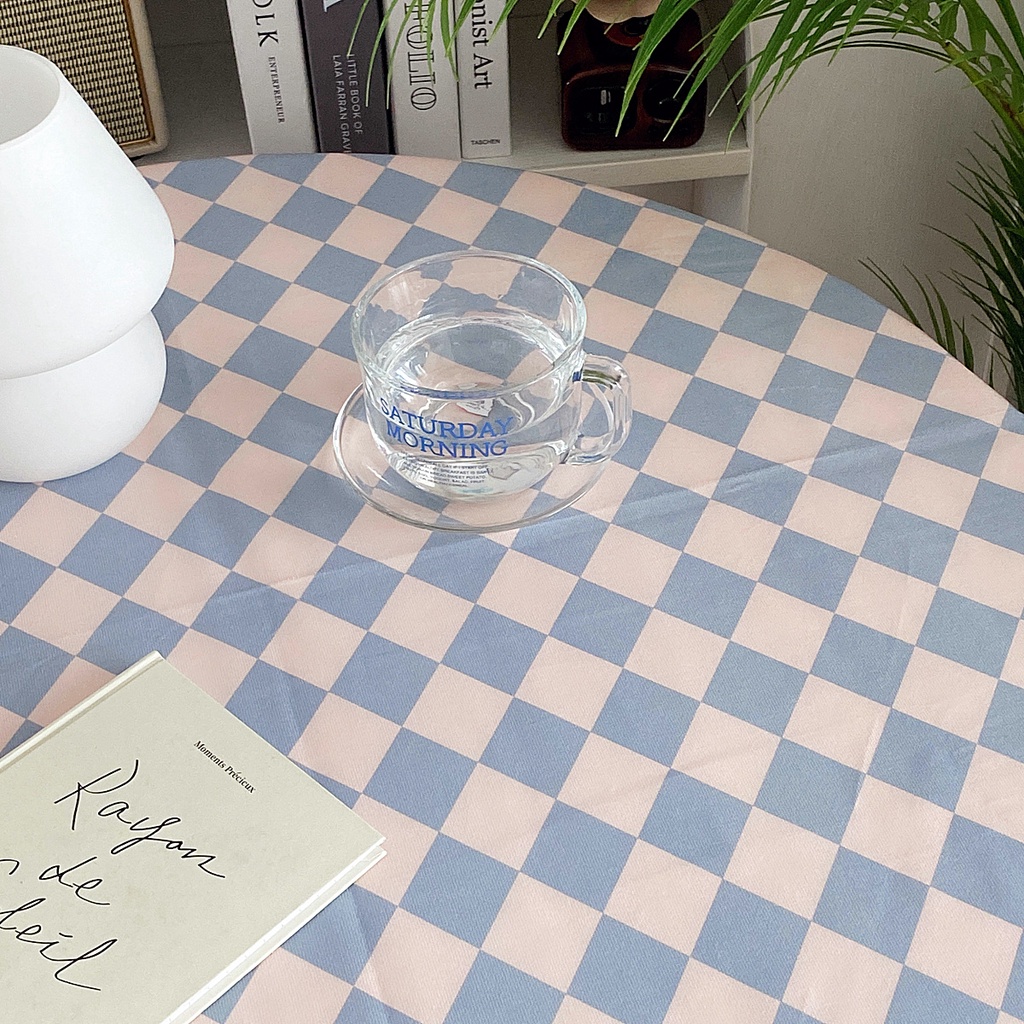 Khăn Trải Bàn Tròn/Chữ Nhật Họa Tiết Kẻ Sọc Phong Cách Hàn Quốc Sang Trọng Thời Trang