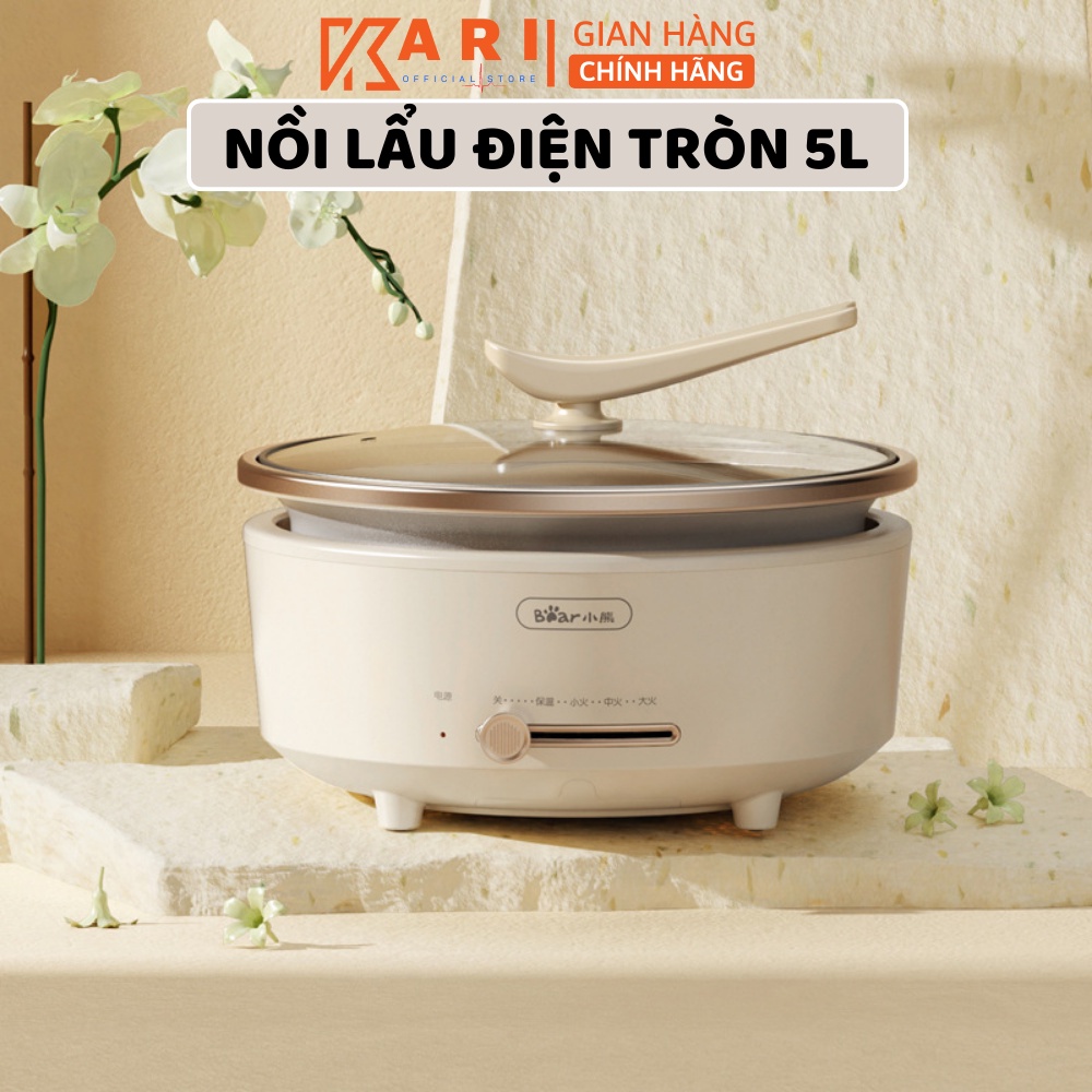 Nồi Lẩu Điện Tròn "BEAR" Đa Năng Chống Dính, Dung Tích 5L, Hiện Đại Chất Lượng Cao