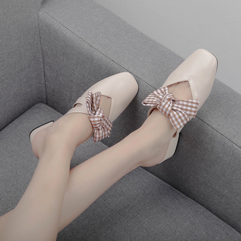 Dép mũi vuông thời trang Retro xinh xắn cho nữ
