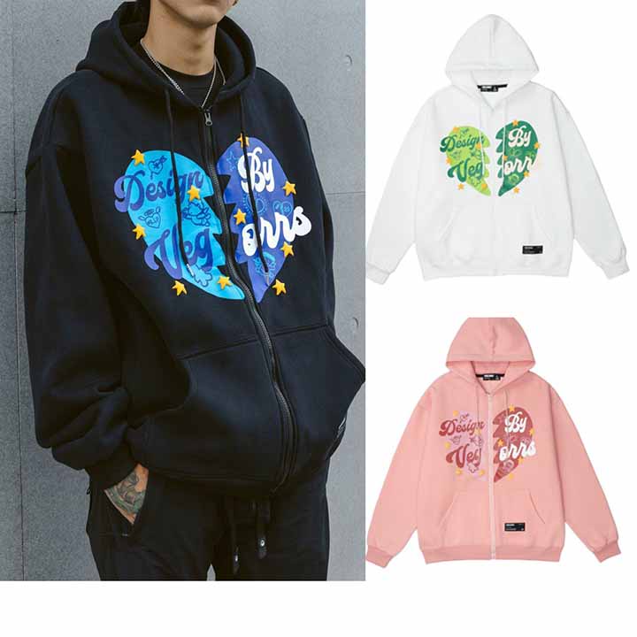 Áo Khoác Có Khoác Kéo Hoodie Nam Nữ in hình trái tim Chất Nỉ Bông Form Rộng  Tay Bồng Unisex Ullzang