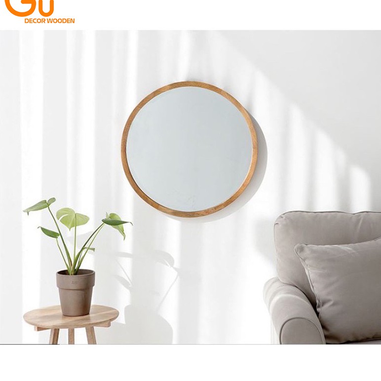 Gương Tròn Treo Tường Khung Gỗ GU-DECOR - Gương Gỗ Decor Màu Tự Nhiên