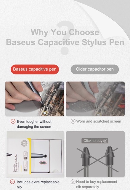 Bút cảm ứng Stylus dành cho iPad Baseus Square Line Capacitive ( Hỗ trợ iPad Pro 11/12.9inch, iPad mini 5th, iPad Air 3