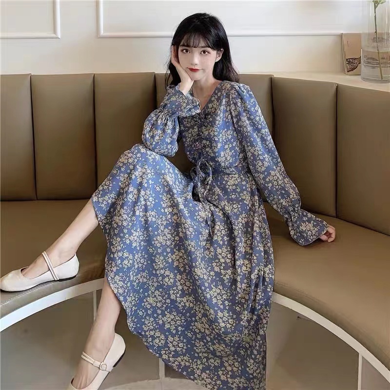 váy xanh đầm dài váy hoa nhí vintage đầm công sở váy cổ v đầm bigsize nữ đầm đi tiệc váy tiểu thư sang chảnh váy nữ xinh đầm tay dài