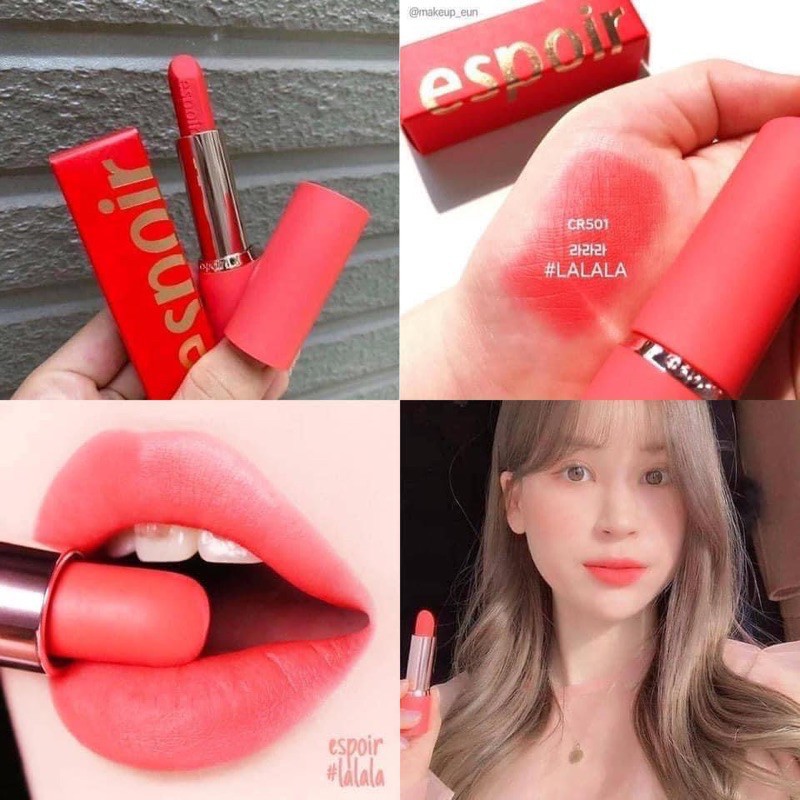 Son thỏi lì Espoir Lipstick No Wear Chiffon Matte màu #CR501 La La La - cam hồng san hô