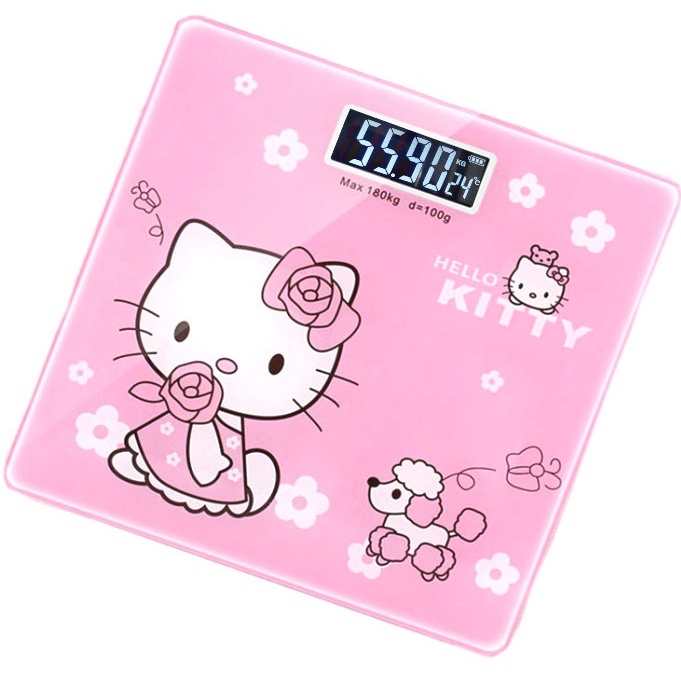 Cân điện tử hình MÈO HELLO KITTY kính cường lực Cân Sức Khỏe Cân Người Chịu Lực Tới 180KG Bảo Hành 1 NĂM