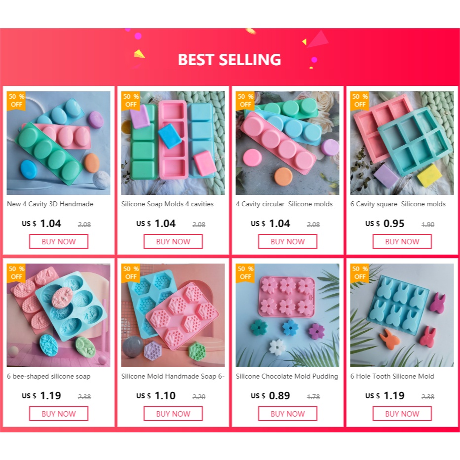 Khuôn Silicone 6 Khoang Chữ Nhạt Làm Socola - Nướng Bánh - Khuôn Tự Làm Xà Phòng Handmade - Dụng Cụ Làm Bánh