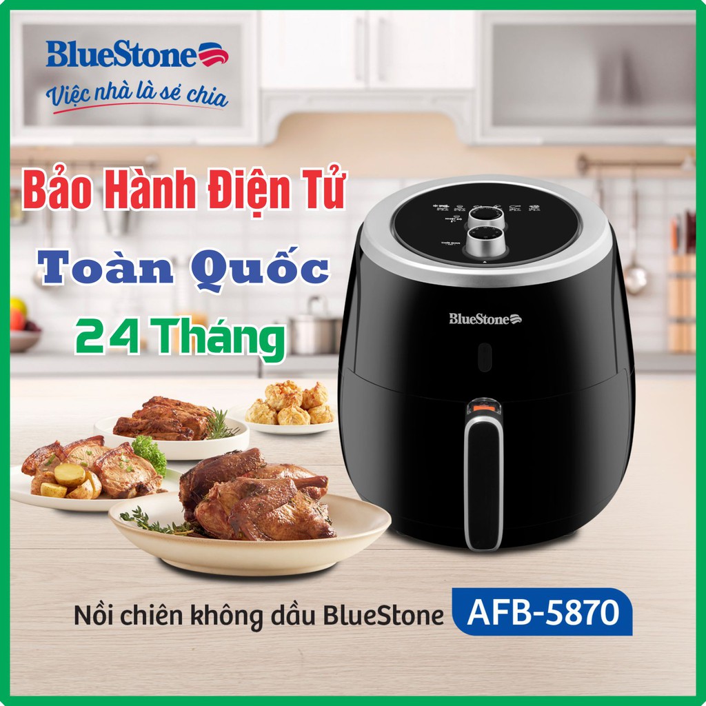 [Hàng Chính Hãng] Nồi Chiên Không Dầu Bluestone 5L - 5870 Cơ Bền, Đẹp, Có Video Hướng Dẫn Nấu Ăn Ngon