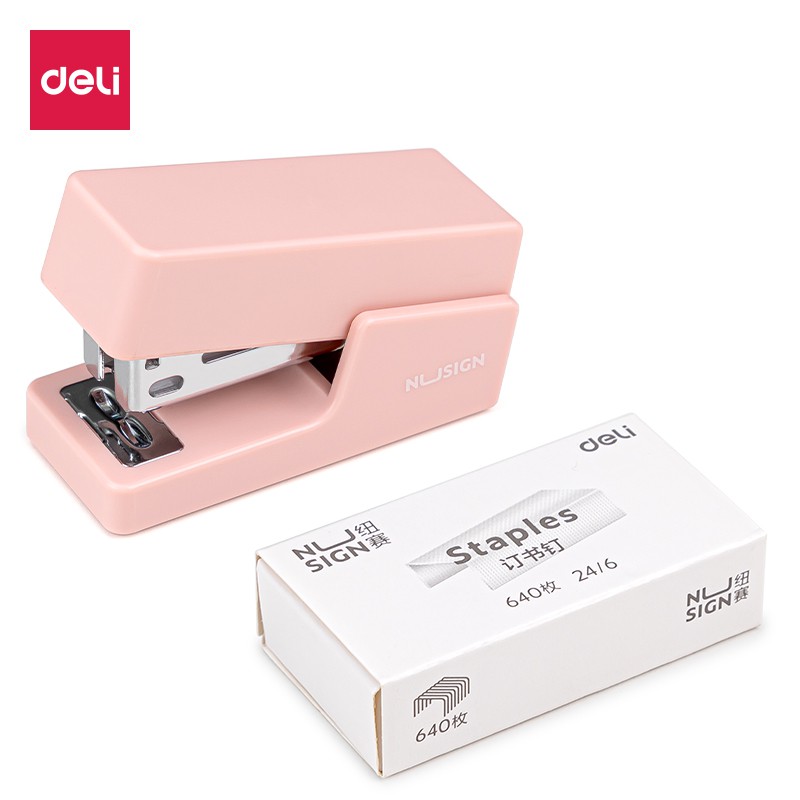 Dập ghim mini 12 trang Nusign - Kèm 1 hộp ghim Nusign loại 24/6 - Xanh dương/Xanh lá/Hồng/Trắng - NS083