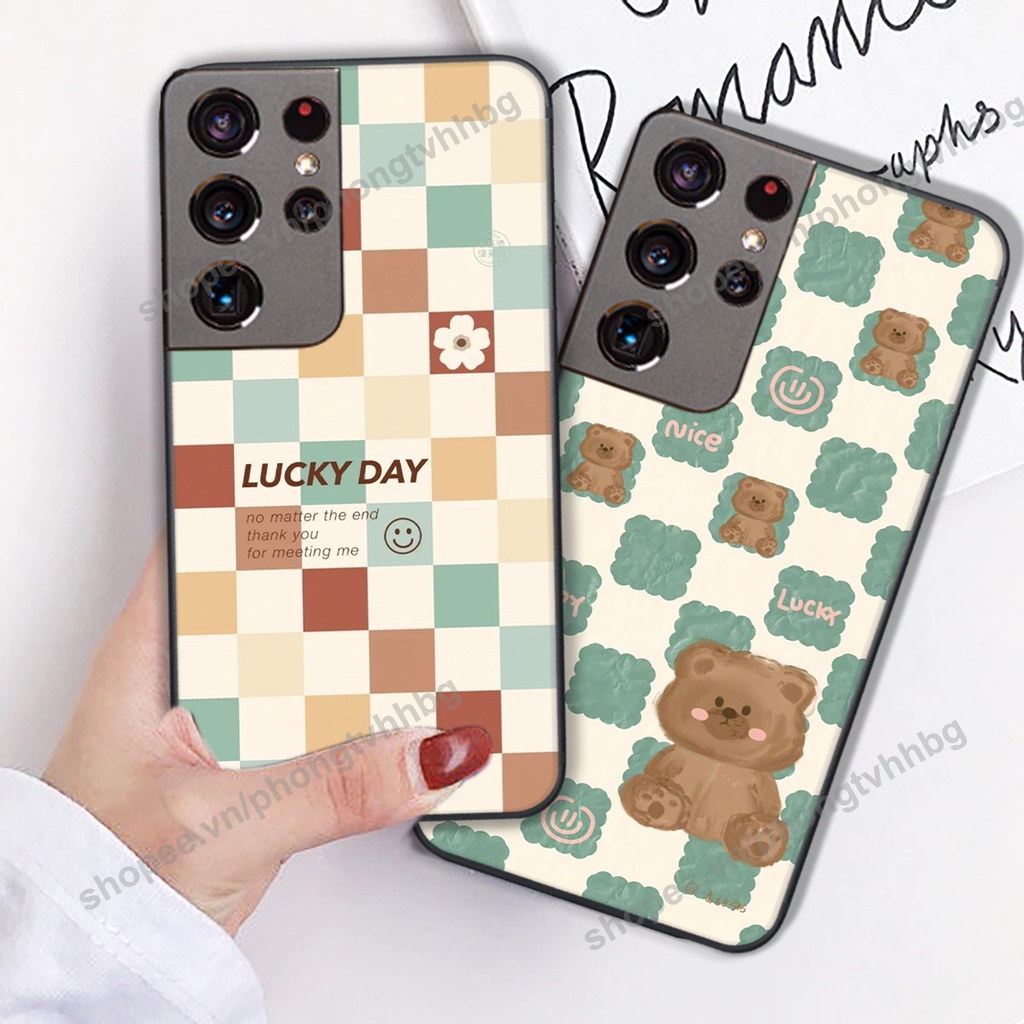 Ốp lưng Samsung S21 / S21 FE / S21 Plus / S21+ / S21 Ultra in mẫu gấu bo viền , smile mặt cười cực cute đẹp