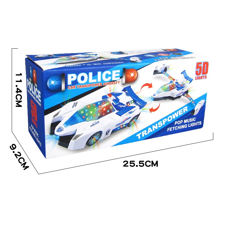 [Hàng Sẵn] Đồ Chơi Xe canh sat biến hình Máy bay 2in1 có đèn và nhạc