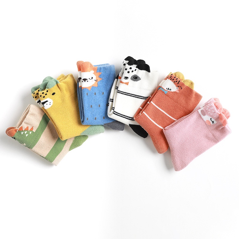 Tất Cotton Chống Trượt Hình Động Vật Dễ Thương Cho Bé 0-6 Tuổi