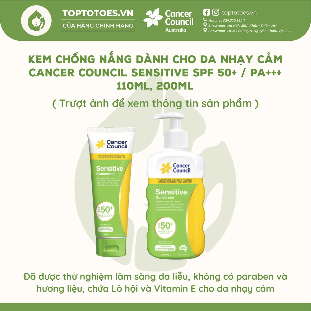 Kem chống nắng dành cho Da nhạy cảm Cancer Council Sensitive SPF 50+/ PA +++