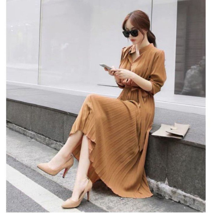 Đầm Sơ Mi Xếp Ly_ Hình Thật Trải Sàn