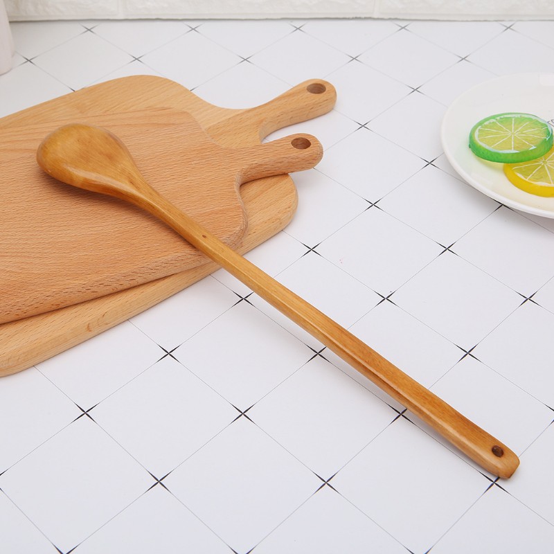 ❤❤ Long Handle Wooden Spoon Soup Kitchen Utensil Coffee Tea Table Scoop Cutlery