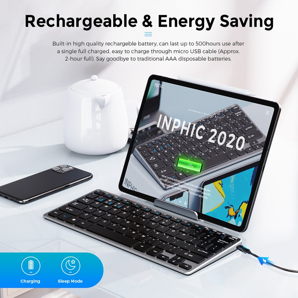 Bộ Bàn Phím Và Chuột Không Dây 3 Chế Độ 78 Phím Có Thể Sạc Lại Cho Laptop PC Notebook