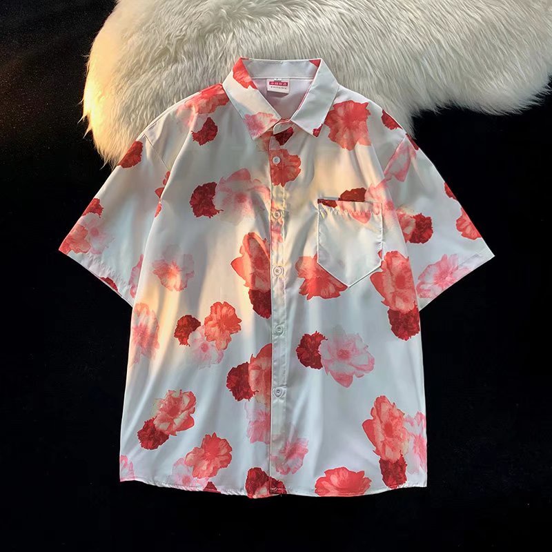 Áo Sơ Mi Tay Ngắn Họa Tiết Hoa Phong Cách Thời Trang Hàn Quốc Cho Nam