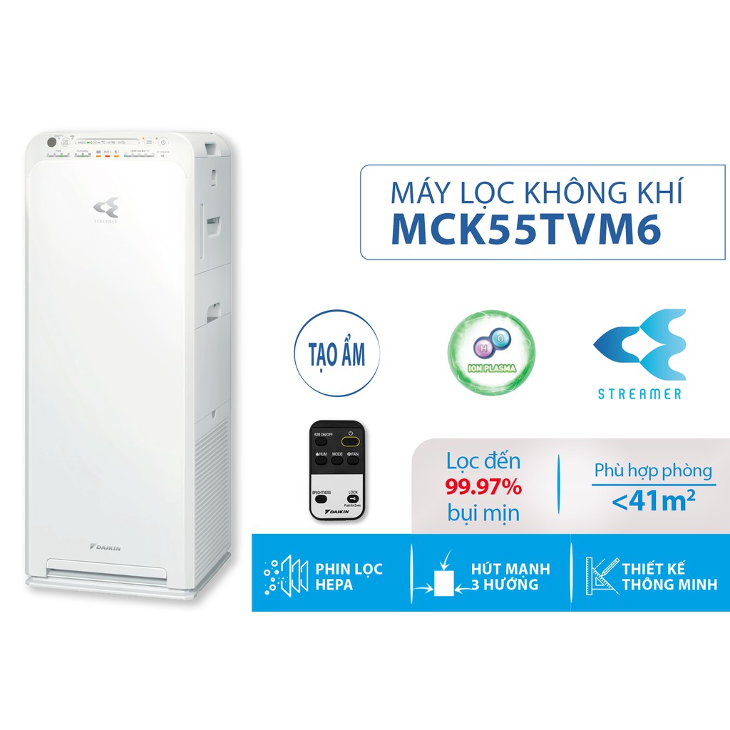 Máy lọc không khí Daikin tạo ẩm công nghệ Streamer và Ion Plasma - MCK55TVM6 – Hàng chính hãng