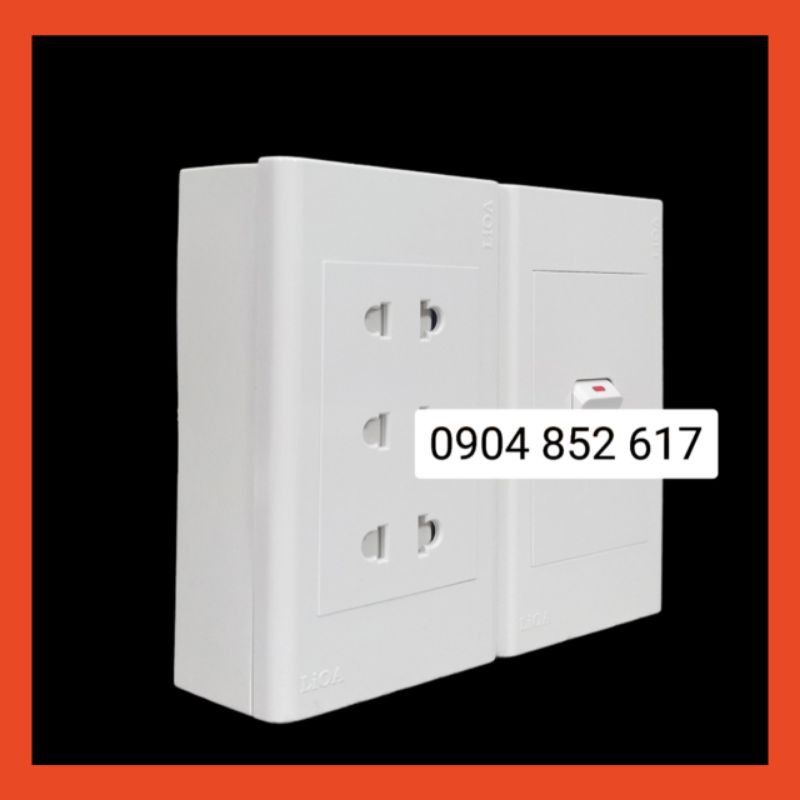 Combo ổ cắm điện ba 2 chấu LiOA 16A 3520W + 1 công tắc điện - Lắp nổi