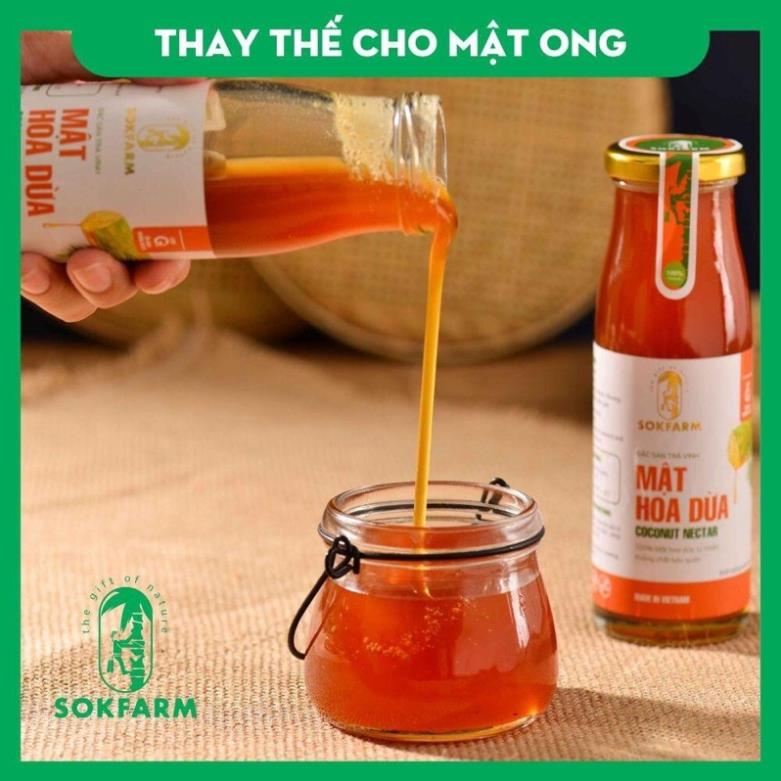 Mật hoa dừa Sokfarm Trà Vinh - Chai 250g và 65g- Sản phẩm thuần chay, có chỉ số đường huyết thấp, tăng sức đề kháng