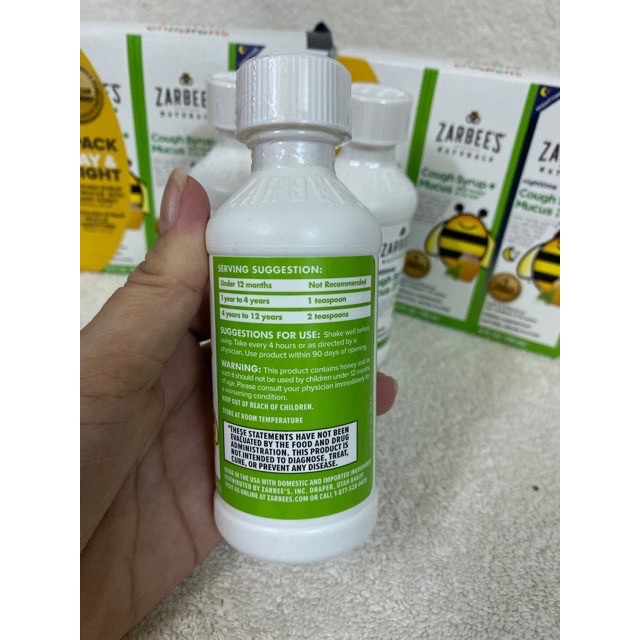 Siro Zarbee's Mucus ⚡CHÍNH HÃNG MỸ⚡ Siro ho long đờm cho bé 1-12 tuổi