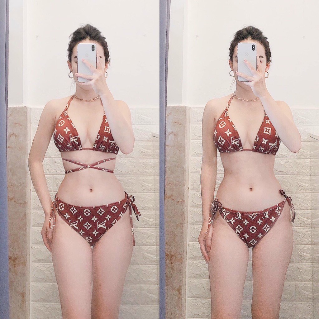 Bikini Tam Giác Cột Lưng Họa Tiết Siêu Sang, Bộ Đồ Bơi Nữ Đơn Giản Sexy - OS043