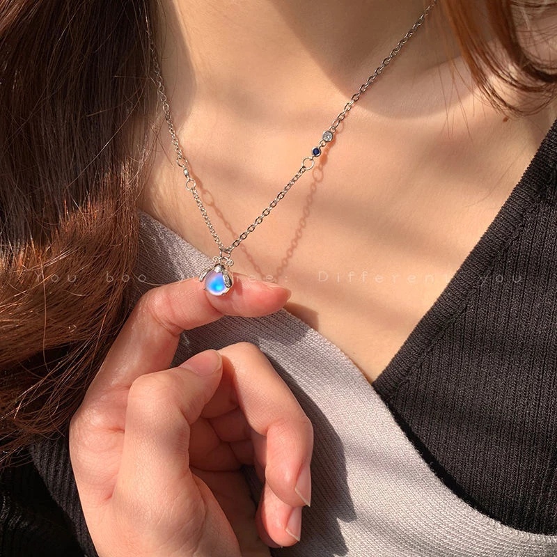 Mới Vòng cổ Mặt Hình Trái Tim Đính Đá Mặt Trăng Phong Cách Hàn Quốc Cho Nữ