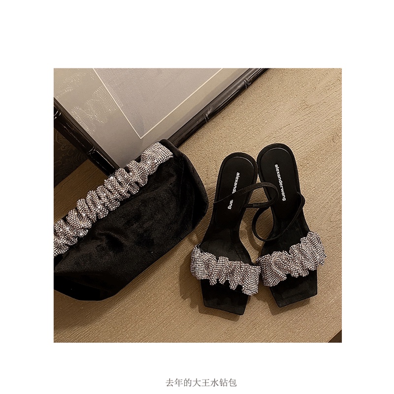 Túi xách nhung màu đen đính đá kim cương giả lấp lánh thời trang cho nữ