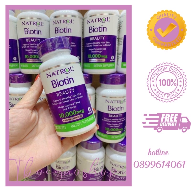 Đẹp da tóc móng Natron Biotin 10.000mcg 100v Mỹ