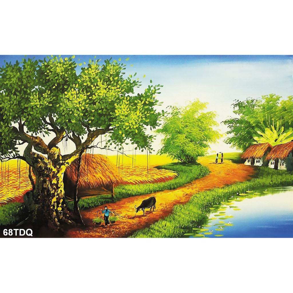 TRANH DÁN TƯỜNG LÀNG QUÊ VIỆT NAM - TRANH DÁN TƯỜNG ĐỒNG QUÊ 3D NÉT GIẢ SƠN DẦU
