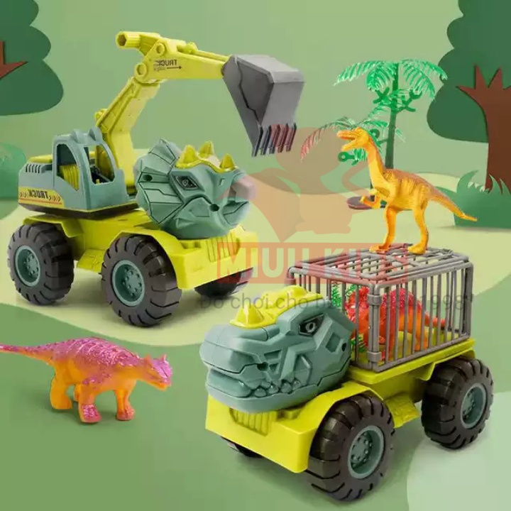 Ô Tô Khủng Long Xanh - Bộ 3 Ô Tô Có Hộp Đựng Bằng Nhựa Cao Cấp