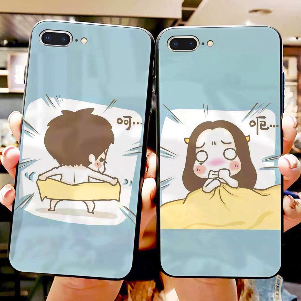 Ốp kính cường lực đôi siêu dễ thương cho iphone 13 12 pro max mini 11 14 pro max plus x r xs max 7 8 plus 6 s plus