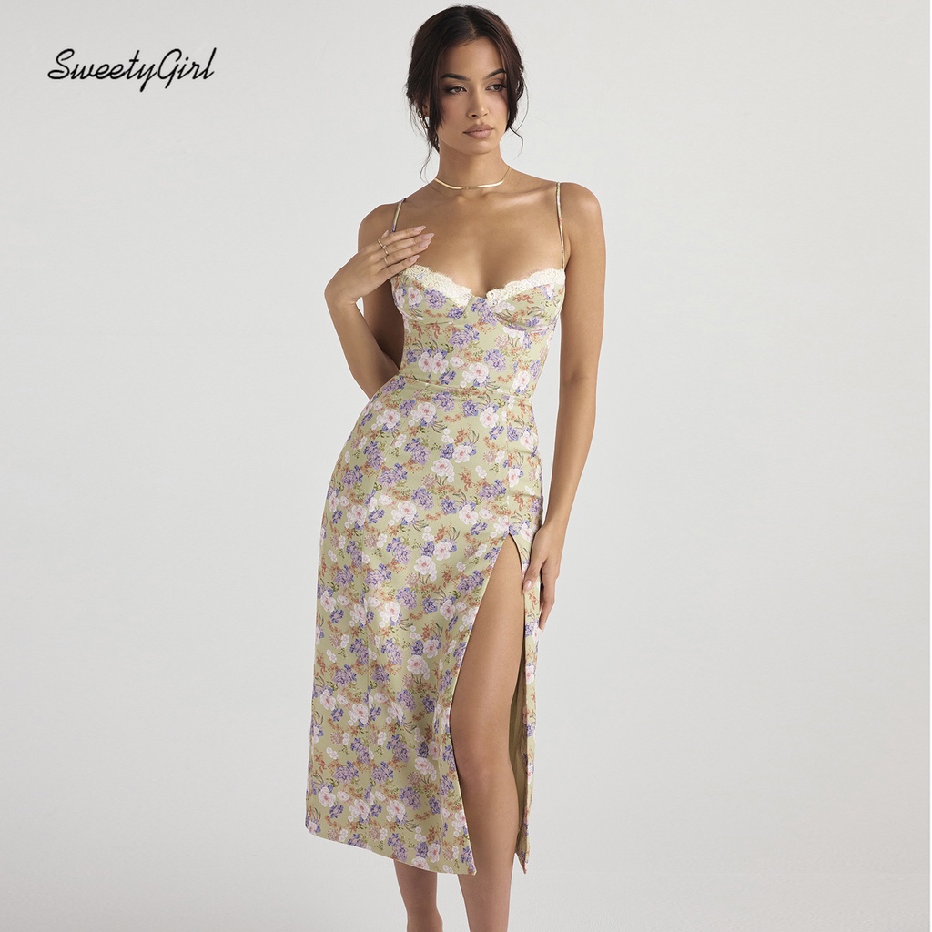 Đầm Midi Không Tay Cổ Chữ V In Họa Tiết Hoa Quyến Rũ Dành Cho Nữ 2022