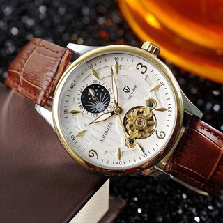 Đồng Hồ Nam Chạy Cơ Tevise - Kim Dạ Quang - Dây Da